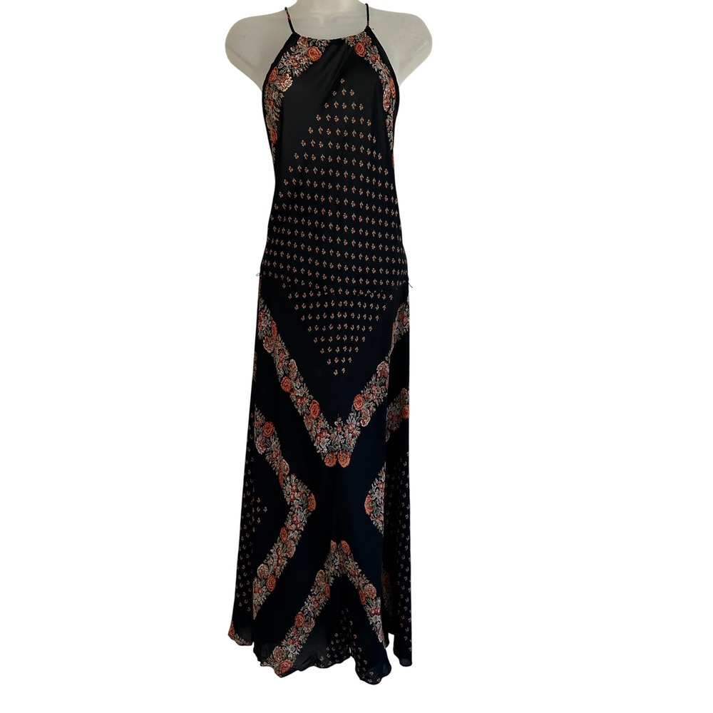 Vintage Je Vous Aime Floral Halter Open Back Maxi Dress Small 60's 70's Boho